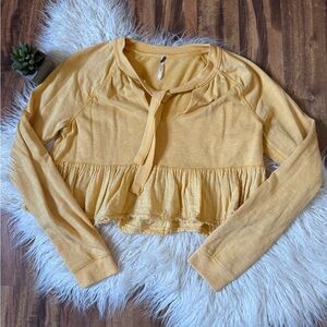 Free People Tie Neck Ruffle Crop Long Sleeve Yellow